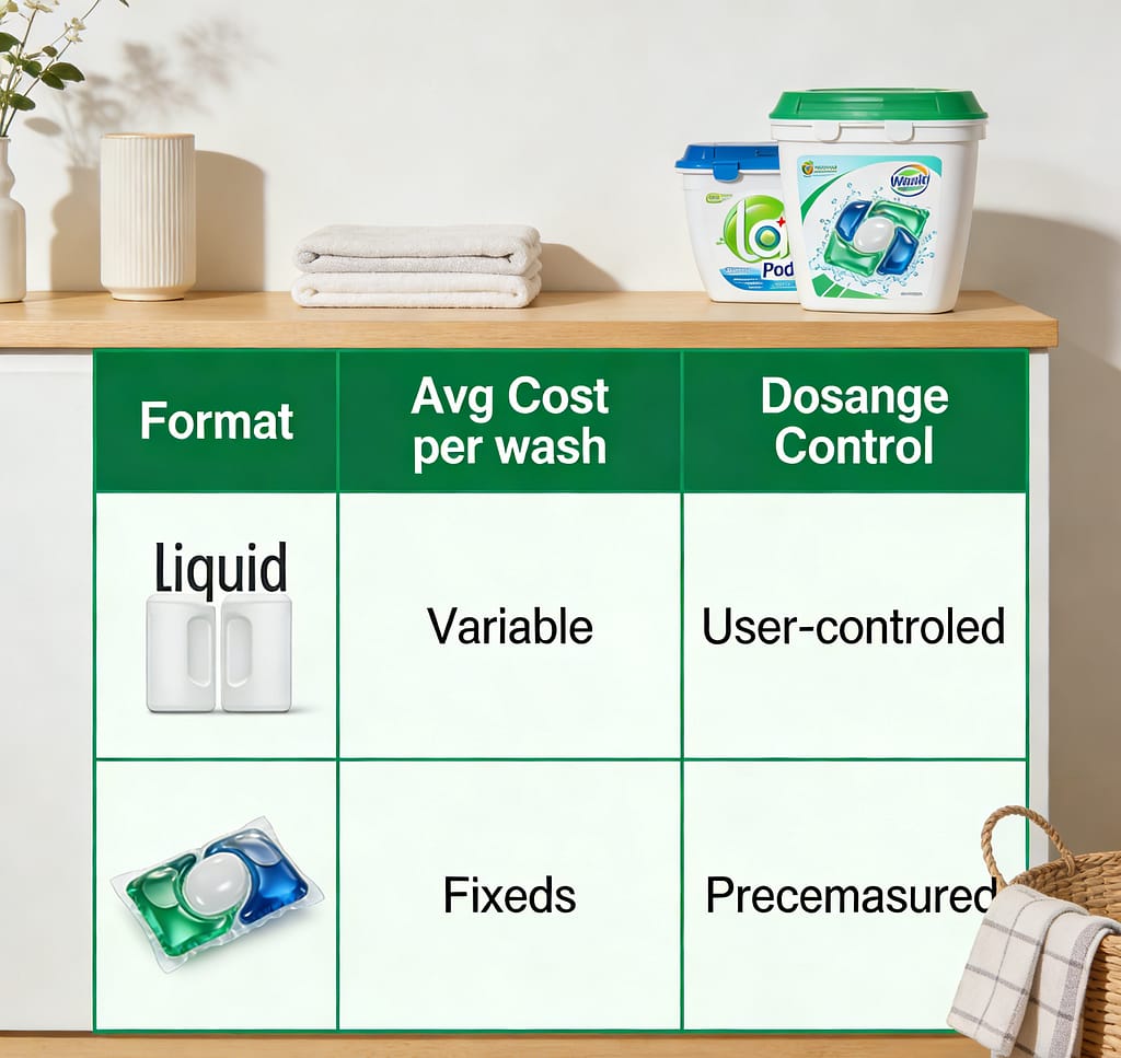 cost per wash comparison between laundry pods and liquid detergent
